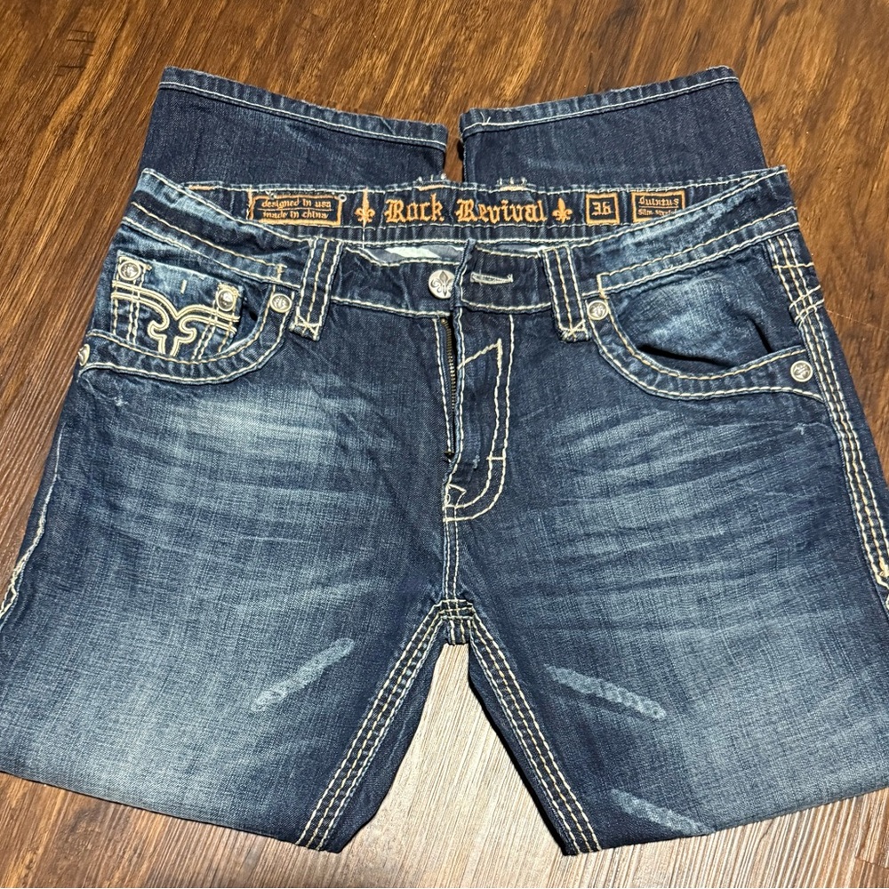 Rock Revival Dark Blue Slim Straight Men's Jeans 36x28